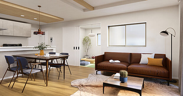 ＬＤＫは約16帖。 対面式キッチンで家族みんなが顔を合わせられる家族団欒の空間です。