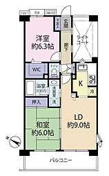 クリオ鶴瀬壱番館 2LDKの間取図画像