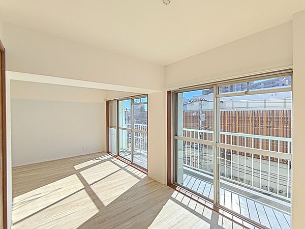 大きな開口部から明るい光が差し込むリビング。日中の室内の明るさがこの部屋の魅力です。