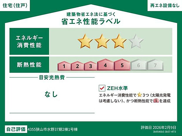 本ラベルは特定の住戸の性能を示すものであり、全ての住戸の性能を示すものではありません。