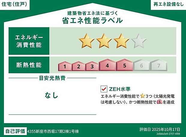 本ラベルは特定の住戸の性能を示すものであり、全ての住戸の性能を示すものではありません。 