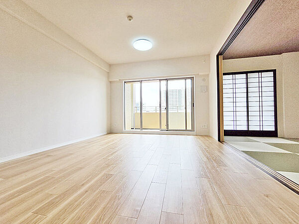 大きな開口部から明るい光が差し込むリビング。日中の室内の明るさがこの部屋の魅力です。