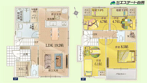 収納が豊富な明るい4LDKの間取りです。
