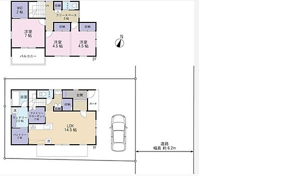 ・プラン間取り：3LDK＋WIC＋パントリー　・プラン建物価格：2225万円（外構別）　・プラン建物面積：98.12平米（29.67坪）