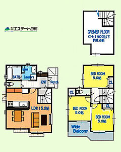間取り：固定階段で昇降できるグルニエのある家