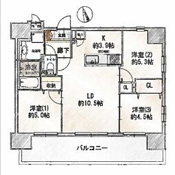 アイディスクエア川越新富町 3LDKの間取図画像