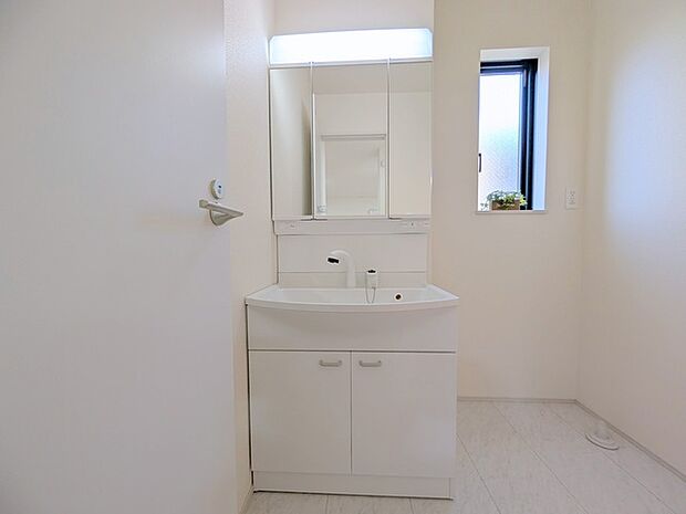 化粧台はやっぱり色が一番。シャワーヘッド付きの収納充実タイプです。 