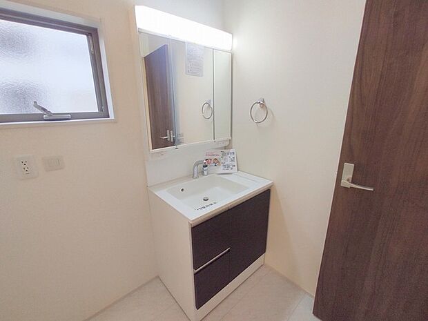 化粧台はやっぱり色が一番。シャワーヘッド付きの収納充実タイプです。