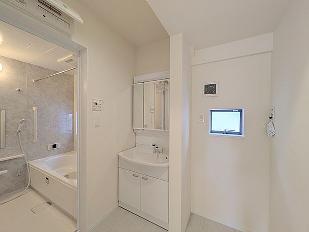 化粧台はやっぱり色が一番。シャワーヘッド付きの収納充実タイプです。 