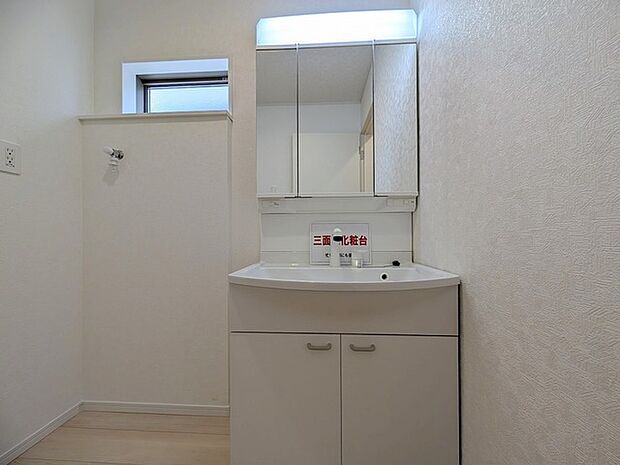 三面鏡にハンドシャワー付き、 使いやすい洗面台。