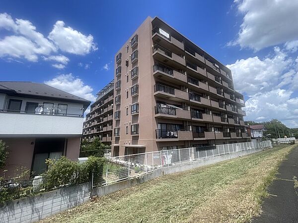 青い空の下に整然と佇む端正なフォルムが、街並みに落ち着きと調和をもたらしています
