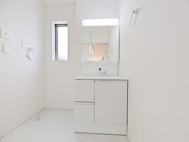 化粧台はやっぱり色が一番。シャワーヘッド付きの収納充実タイプです。 