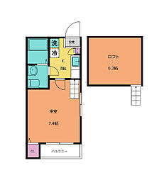エーデルワイスIV 2階1Kの間取り
