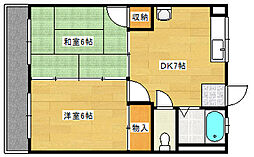 広島電鉄8系統 舟入南駅 徒歩10分の賃貸マンション 4階2DKの間取り