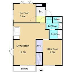 ファミール唐杉 2階2LDKの間取り