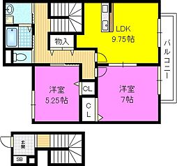 サンガーデン幸2C棟 2LDKの間取図画像