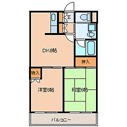 第2ツボイビル 4階2DKの間取り
