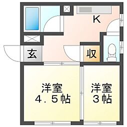 アイティーオービル 5階2DKの間取り