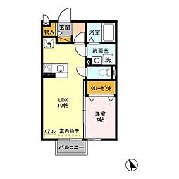 クロスクローバーII（D-room物件） 2階1LDKの間取り