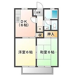 JR山陽本線 東福山駅 徒歩33分の賃貸アパート 1階2DKの間取り