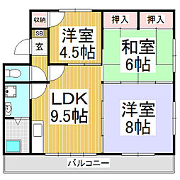 シャトーアルプス 2階3LDKの間取り