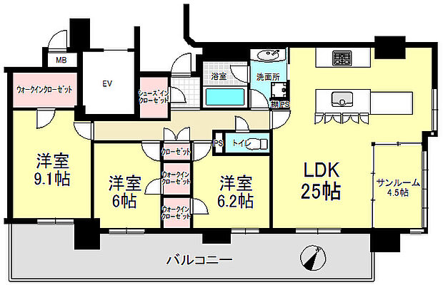 サンパーク加治屋町パークサイド 3sldk 13階の中古マンション情報 スマイティ 物件番号 46