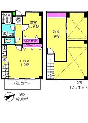 ボナール松庵 2階2LDKの間取り