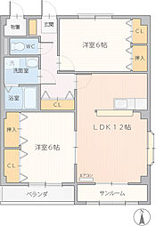 エスポワール西開発 2LDKの間取図画像