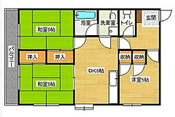 JR芸備線 矢賀駅 徒歩29分の賃貸マンション 2階3LDKの間取り
