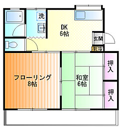 サンハイム峰岸 2階2DKの間取り