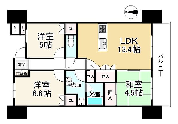 ライオンズ大和高田セントハウス(3LDK) 2階の間取り