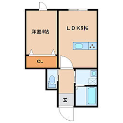 セラヴィ 1階1LDKの間取り