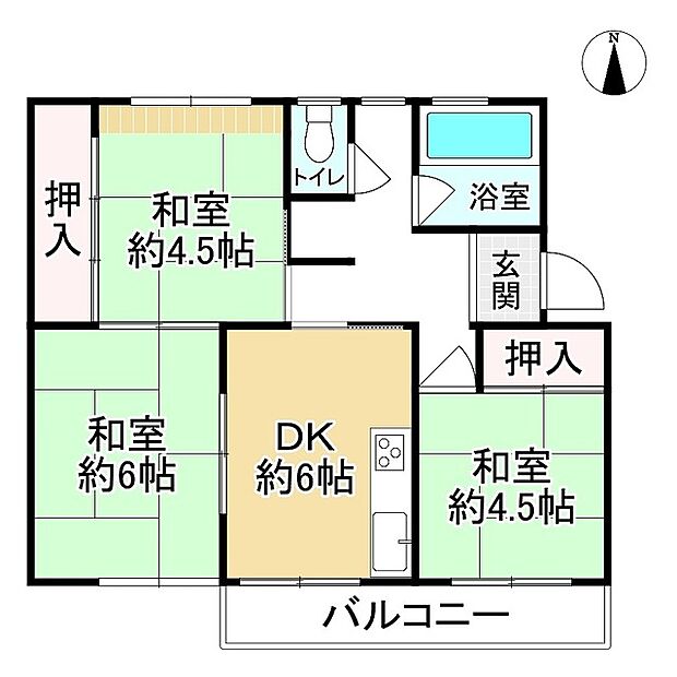 粟生第二住宅第16号棟(3DK) 5階の間取り