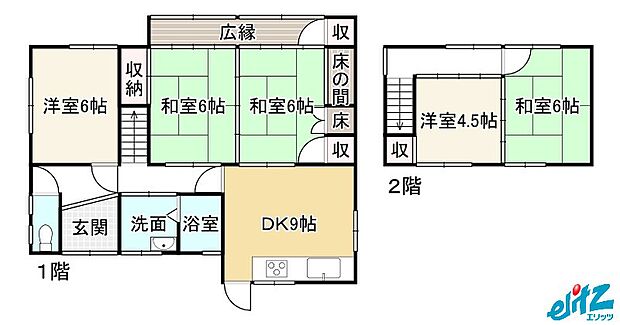 【間取り】1階の和室は襖仕切りの為、広々とした空間を確保できます。