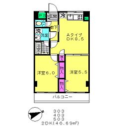A.D.Lビル 2DKの間取図画像