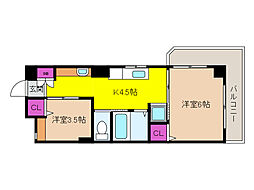 阪急神戸本線 王子公園駅 徒歩3分の賃貸マンション 4階2Kの間取り