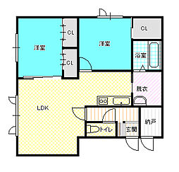 ハスコートたかす1 2LDKの間取図画像