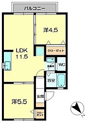 セジュール高の原C棟 2LDKの間取図画像