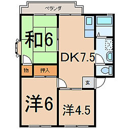コーポ富岡A 3DKの間取図画像