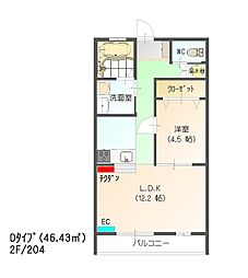 すまいる17番館（Dタイプ） 2階1LDKの間取り