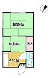 陽光荘 2階2Kの間取り