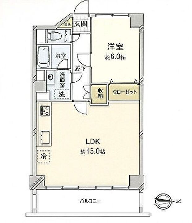 ライオンズマンション八興(1LDK) 6階の間取り