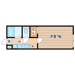 サンライト青山 1階1Kの間取り