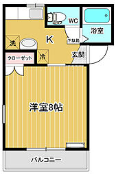リバーハイツ 1Kの間取図画像