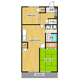 コーポウエスト 2LDKの間取図画像