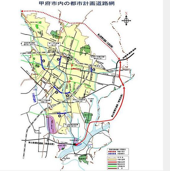 緑が丘アクセス線整備中。新山梨環状道路に接道します。広く大きい道路に接道します。