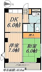 リビエールダンケ 3階2DKの間取り