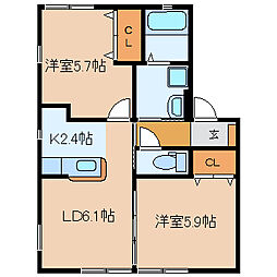 サウス 2LDKの間取図画像