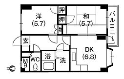 パセオ灯明寺 2DKの間取図画像