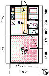 カキモトハイツE 1Kの間取図画像